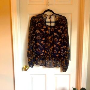 Blue and Yellow sheer blouse large